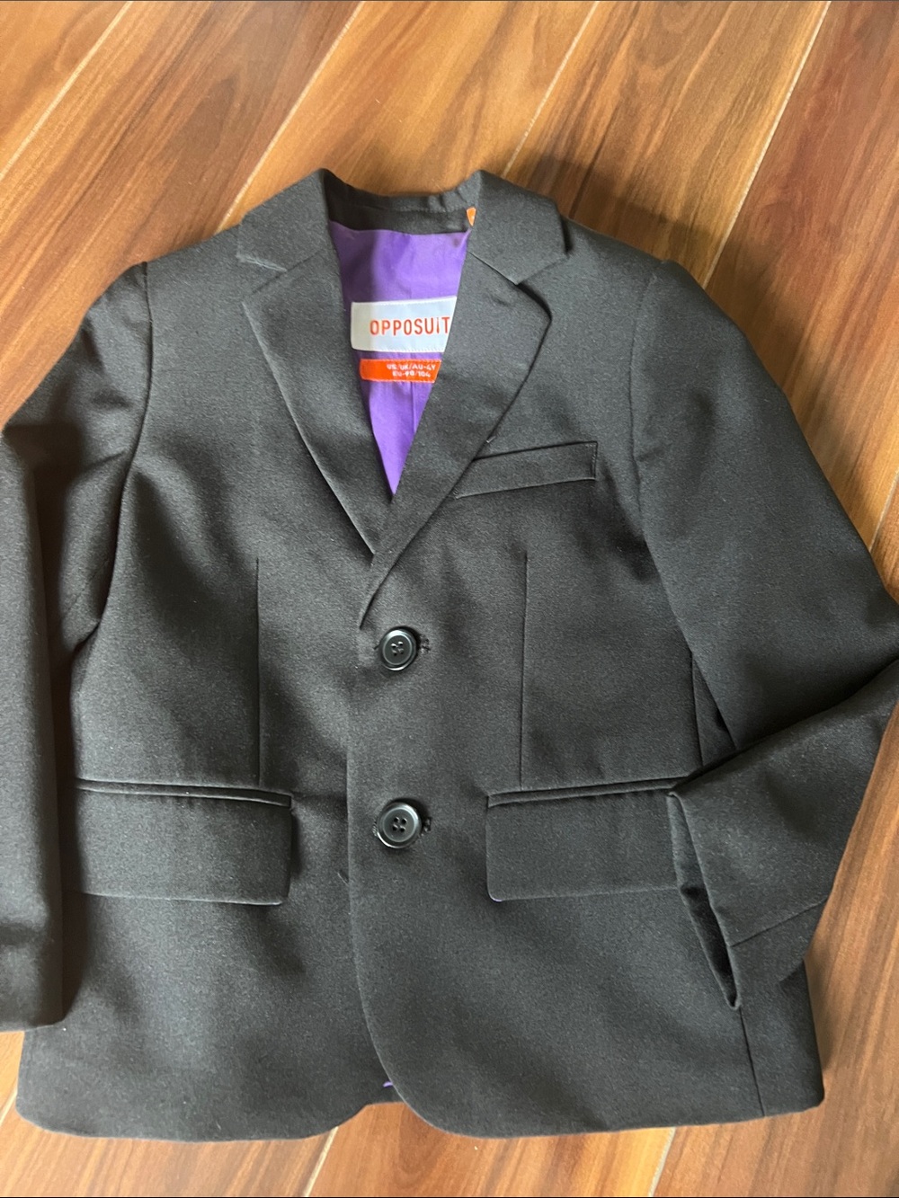 OppoSuits Kids Black Two-Piece Dress Suit with Purple Lining - Picture 2 of 3